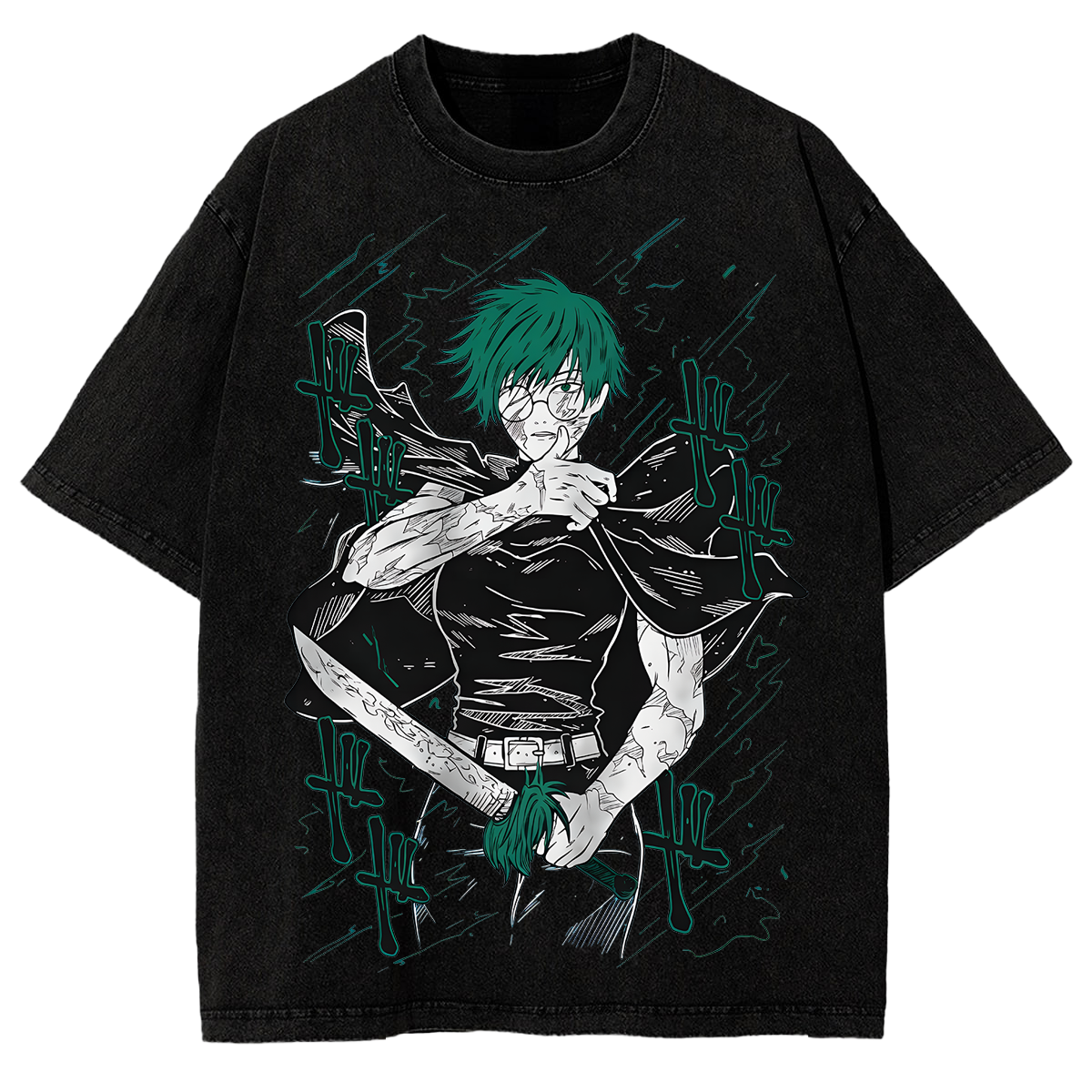 Oversized Vintage Tee Jujutsu Kaisen Maki Zenin Anime Washed Retro Streetwear T Shirt
