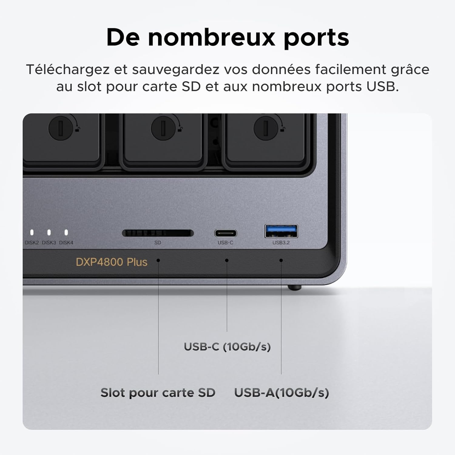 NAS 4 baies Intel 8 Go DDR5 SSD 128 Go 10GbE HDMI 4K
