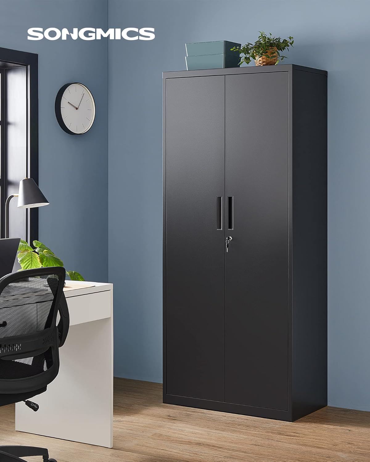 Armoire rangement acier 5 niveaux 40x80x180 cm portes doubles serrure