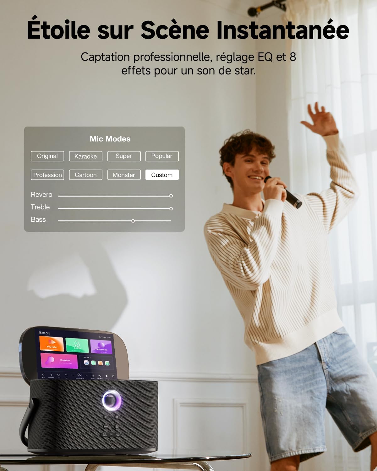 Enceinte karaoké adulte écran 2 micros sans fil 140W WiFi HDMI TV abonnement inclus