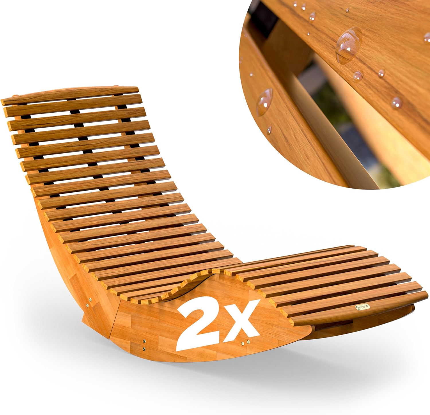Lot 2 chaises longue bascule bois acacia pliables ergonomiques