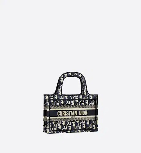 MINI DIOR BOOK TOTE Blue Dior Oblique Embroidery (22.5 x 15 x 6 cm)