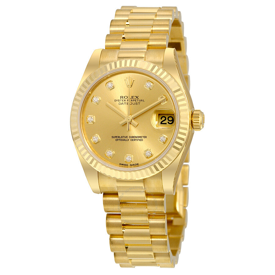 Rolex Lady-Datejust 31 Champagne Dial 18K Yellow Gold President Automatic Ladies Watch 178278CDP（Lifetime free warranty+90-days replacement service & Refund!.）