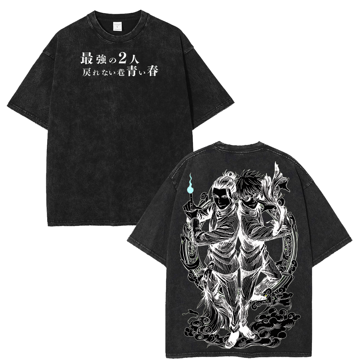 Wash Oversized Graphic Tee Gojo Geto Jujutsu Kaisen Anime Washed Retro Streetwear Shirt