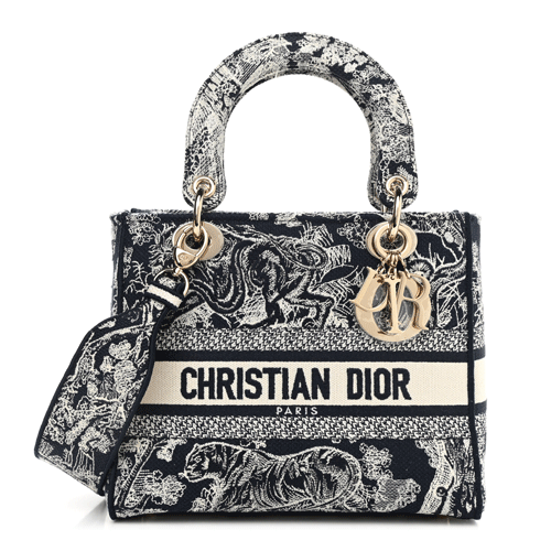 CHRISTIAN DIOR Toile de Jouy Embroidered Medium Lady D-Lite Blue