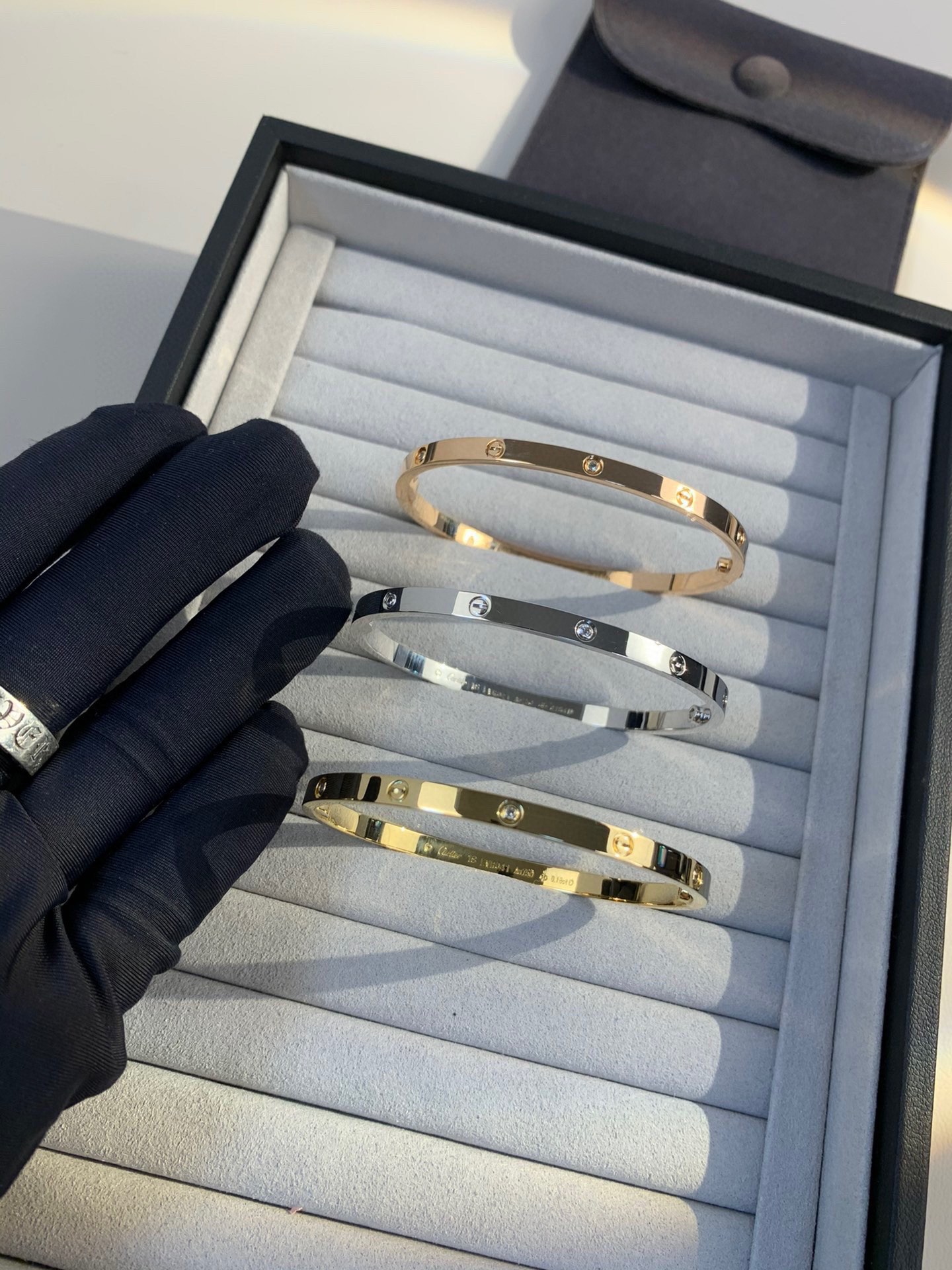 Cartier LOVE Series Six Diamond Narrow 18K Platinum Bracelet