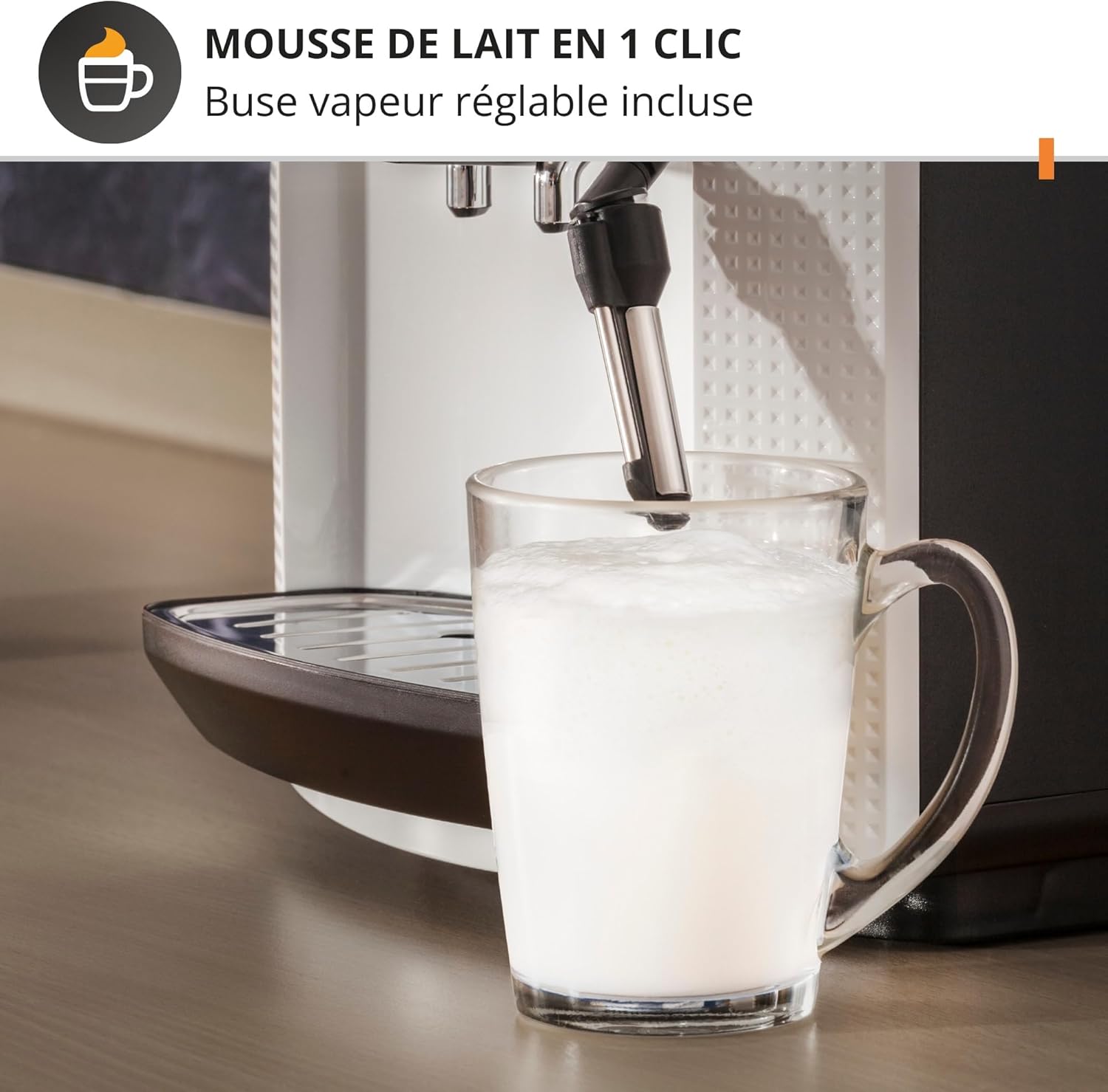 Machine café grains expresso 2 tasses nettoyage auto buse vapeur cappuccino Essential blanche