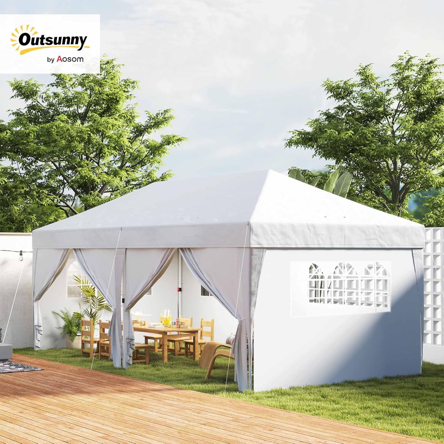 Tonnelle pliante 3x6 m avec parois latérales sac transport blanc