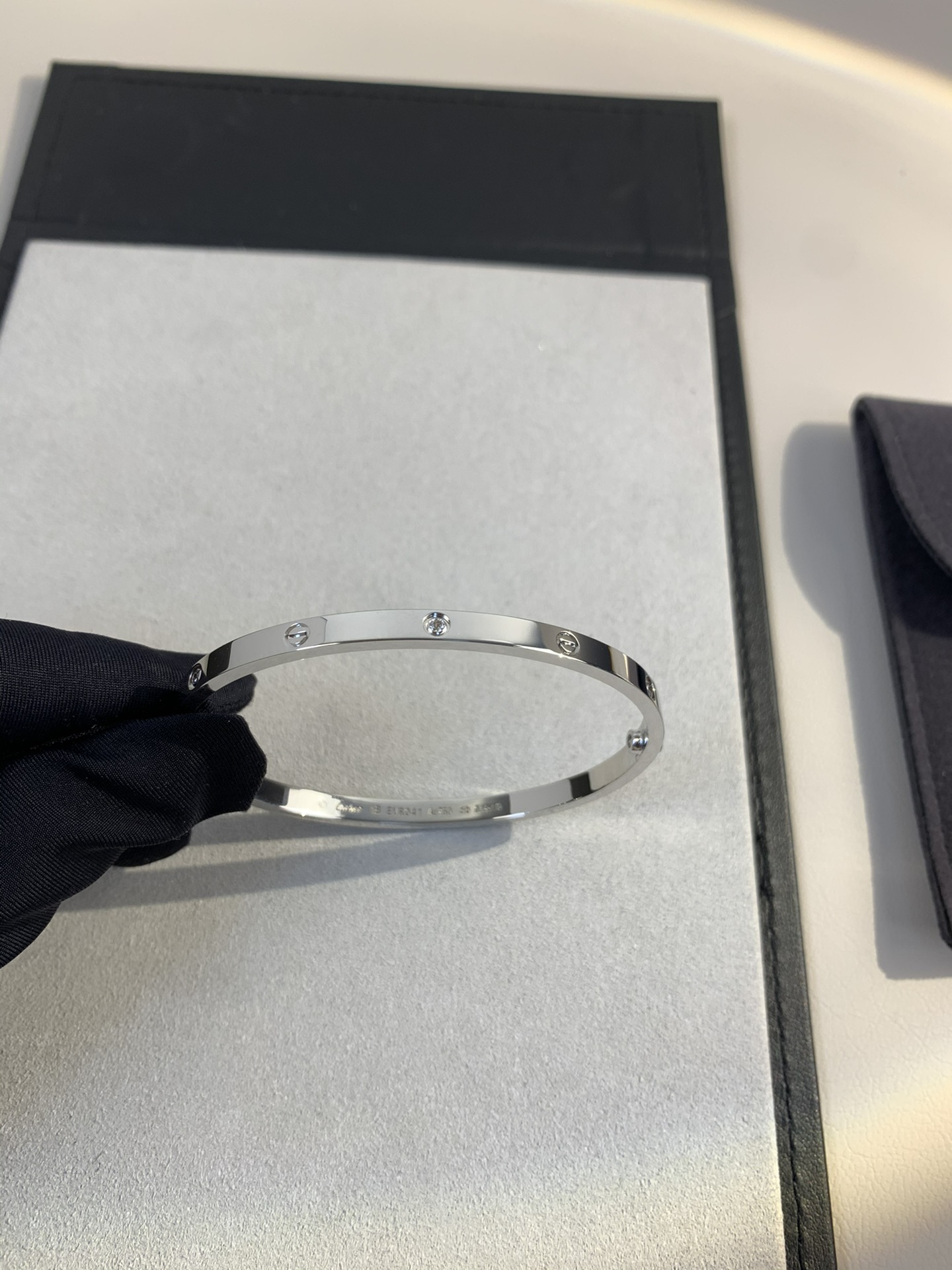 Cartier LOVE Series Six Diamond Narrow 18K Platinum Bracelet