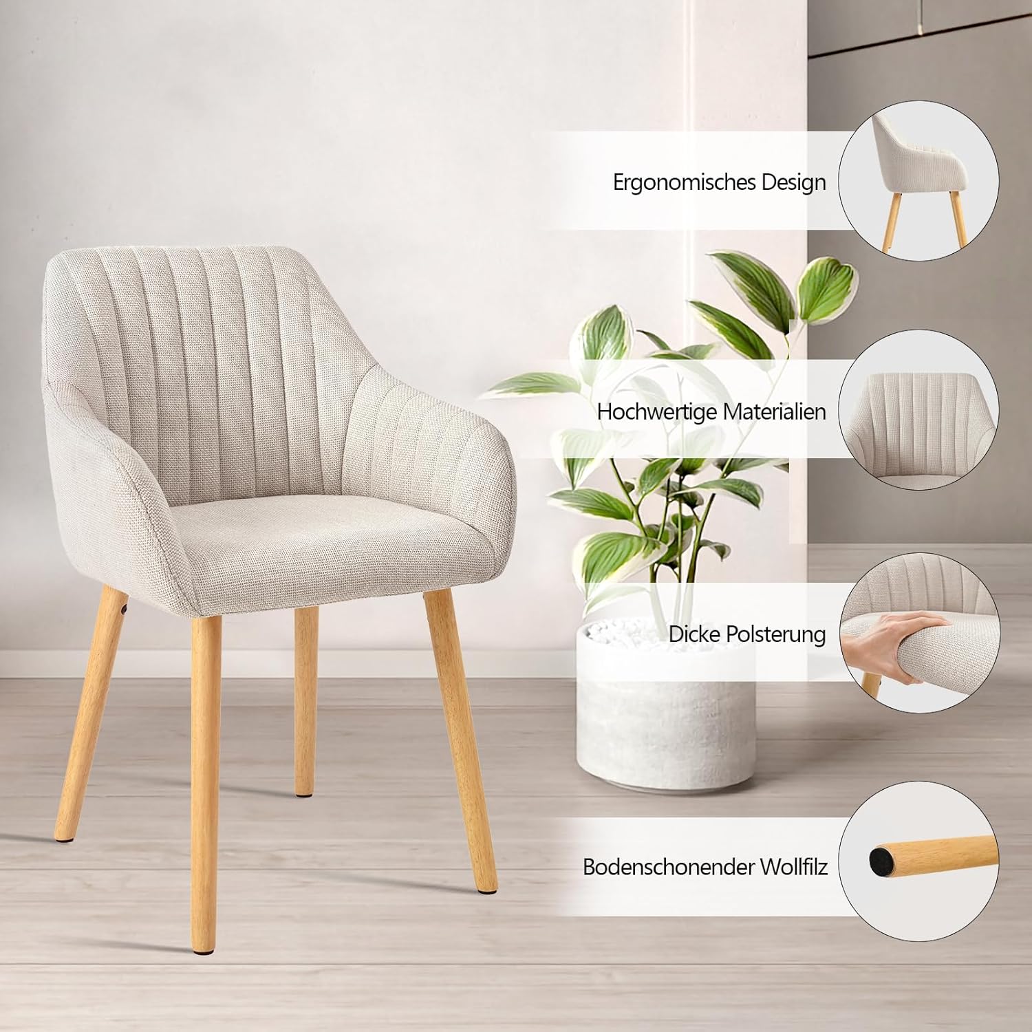 Chaises salle à manger lot de 6 avec accoudoirs rembourrées pieds bois