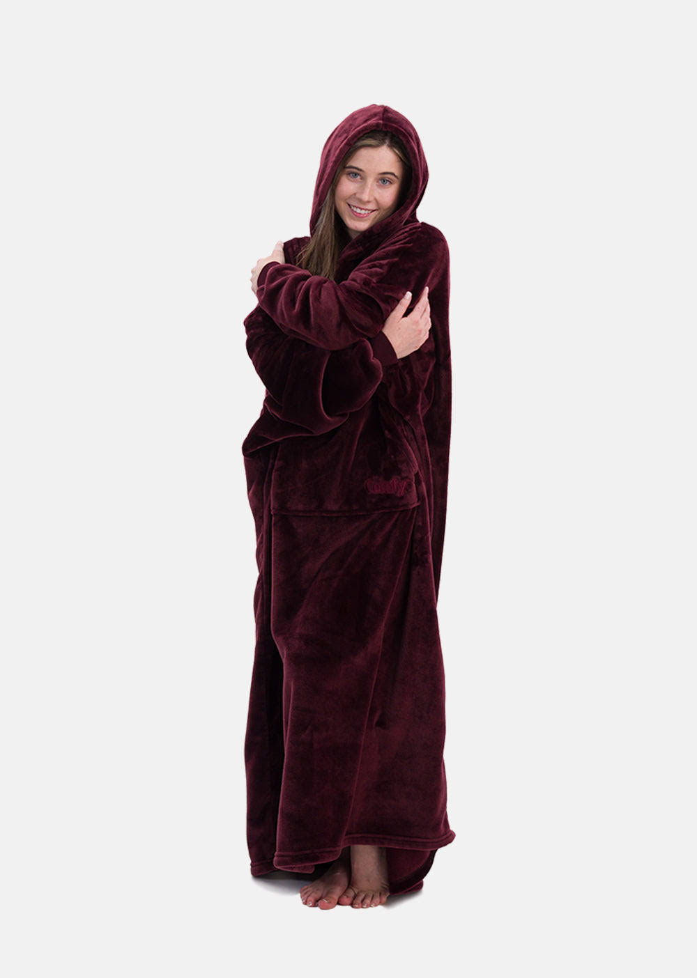 The Comfy Dream Long, Lightweight Floor Lenght Microfiber Fleece Wearable Blanket, One Size Fits All, Burgundy