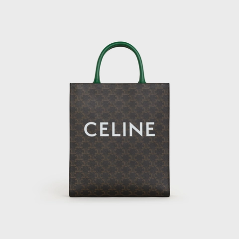 CELINE SMALL VERTICAL CABAS IN TRIOMPHE CANVAS WITH CELINE PRINT WHITE