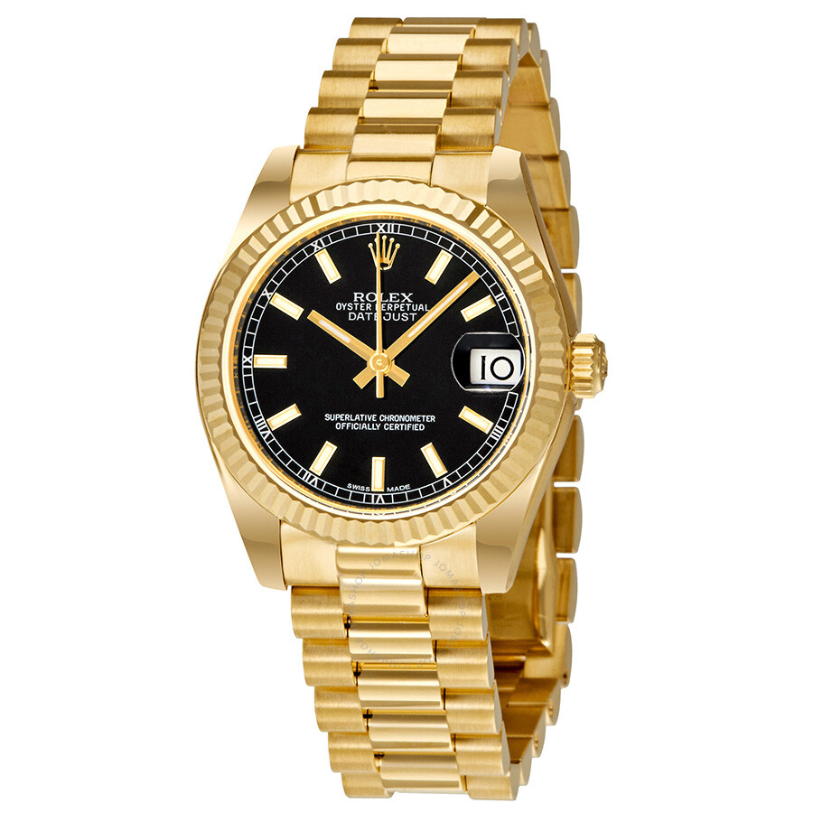 Rolex Lady-Datejust 31 Black Dial 18K Yellow Gold President Automatic Ladies Watch 178278BKSP（Lifetime free warranty+90-days replacement service & Refund!.）