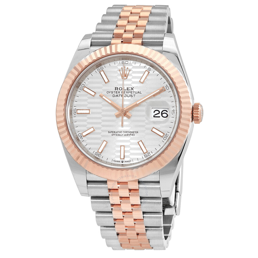 Rolex Datejust 41 Silver, Fluted Motif Dial Automatic Men s 18kt Everose Gold Jubilee Watch M126331-0018（Lifetime free warranty+90-days replacement service & Refund!.）