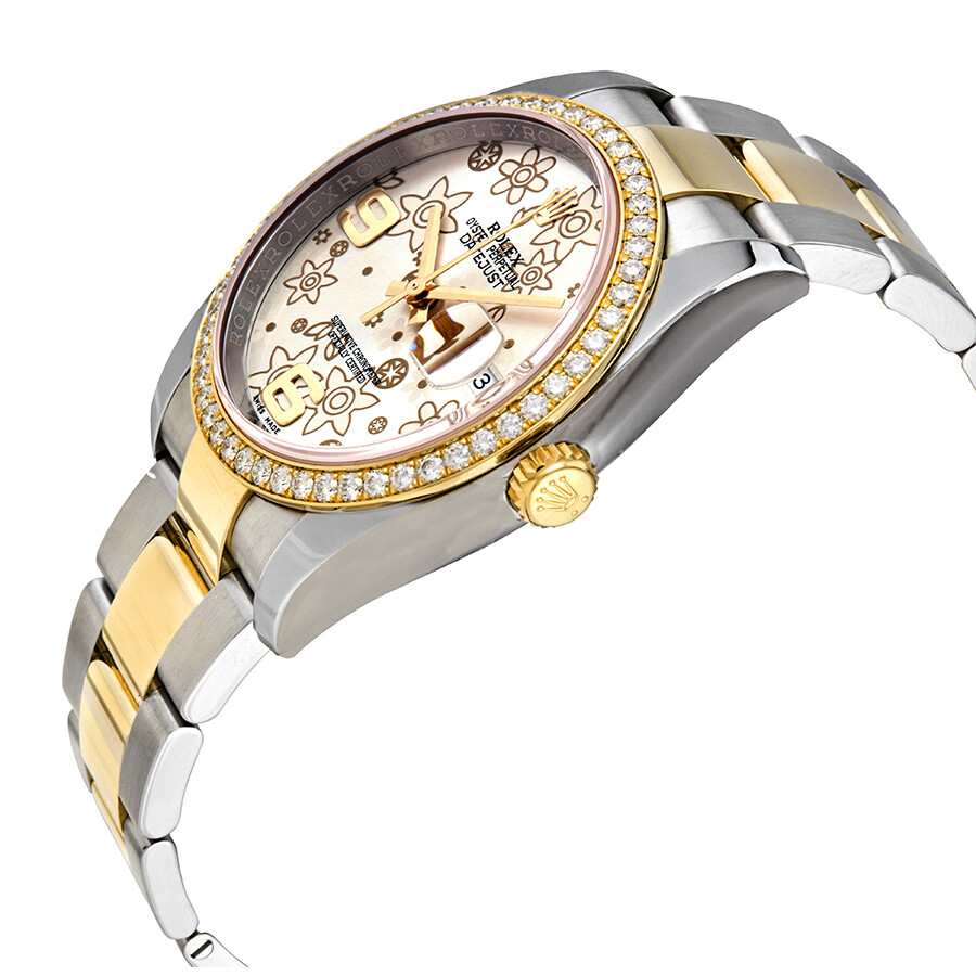 Rolex Oyster Perpetual Datejust 36 Silver Floral Dial Stainless Steel and 18K Yellow Gold Bracelet Automatic Ladies Watch 116243SFAO（Lifetime free warranty+90-days replacement service & Refund!.）