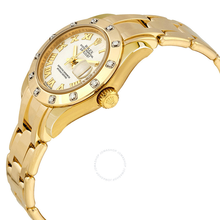 Rolex Lady-Datejust Pearlmaster White Dial 18K Yellow Gold Automatic Ladies Watch 80318WRPM（Lifetime free warranty+90-days replacement service & Refund!.）