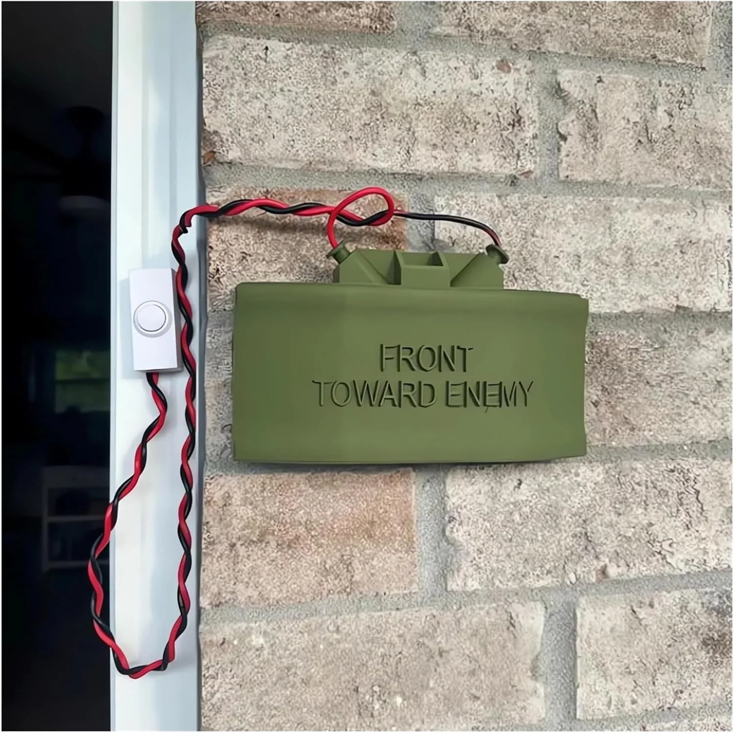 😈 Fake Mine Doorbell Prank Sign – Funny “Front Toward Enemy” No Soliciting Doorbell Cover for Home Entryway & Delivery Driver Reactions