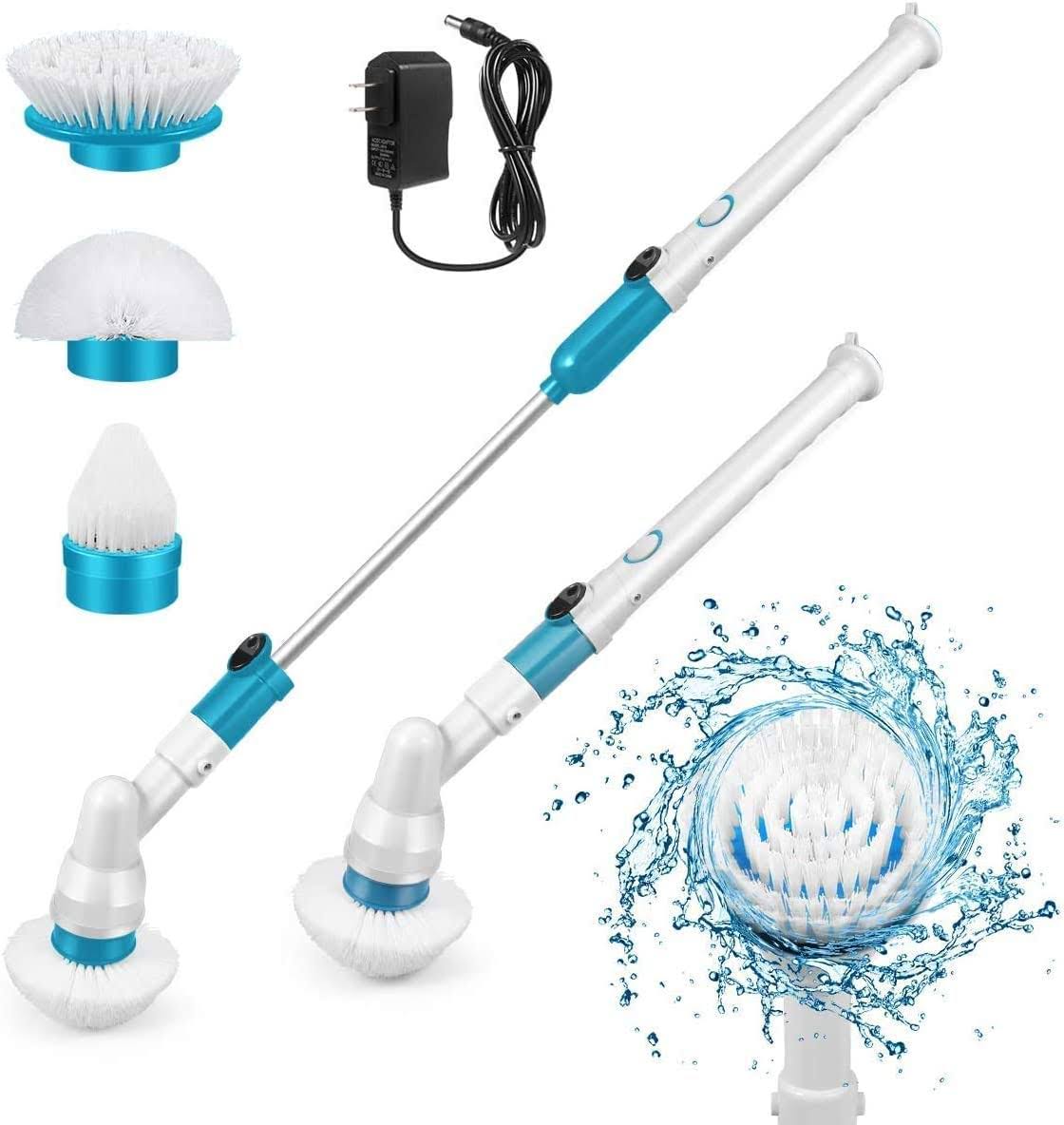 Spin Scrubber, 360 Cordless Tub and Tile Scrubber, Multi-Purpose Power Surface Cleaner with 3 Replaceable Cleaning Scrubber Brush Heads, 1 Extension