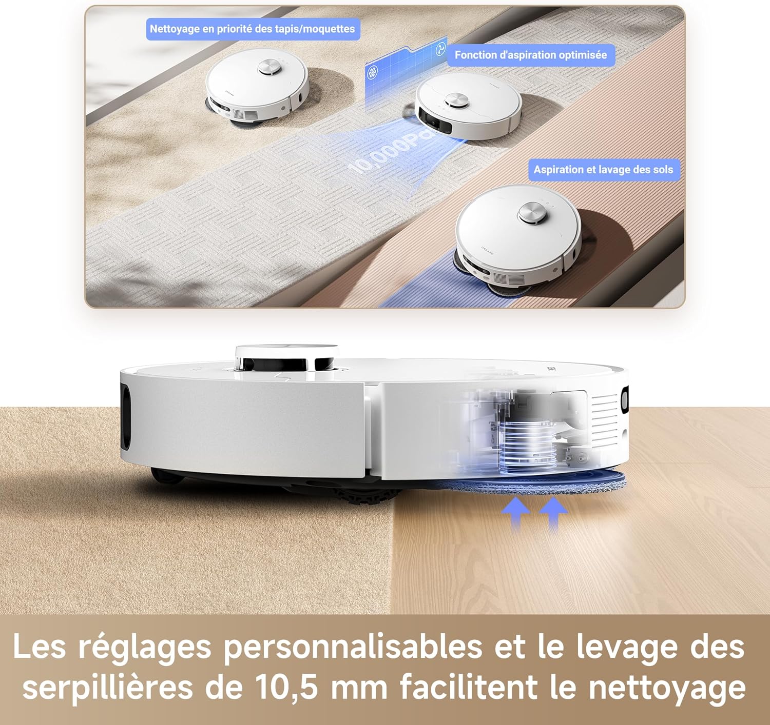 Robot aspirateur laveur L10s Ultra Gen 2 10000Pa MopExtend RoboSwing base automatique mode animaux 32 niveaux eau DuoScrub