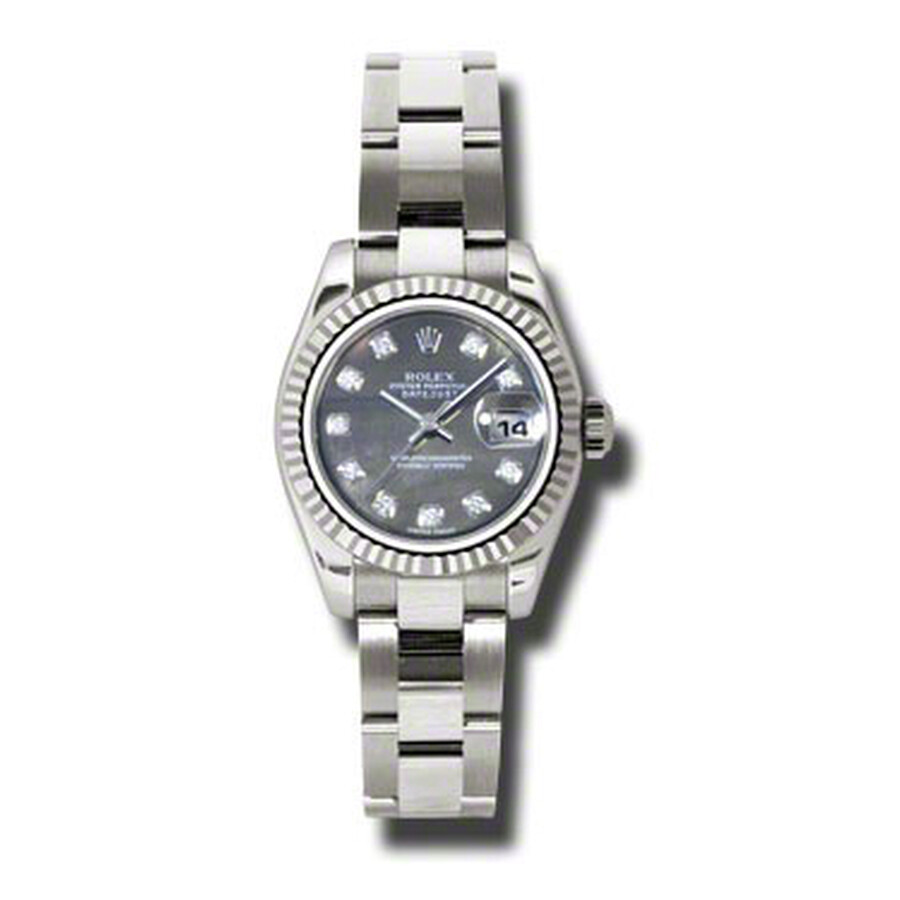 Rolex Lady Datejust 26 Black Mother of Pearl Dial 18K White Gold Oyster Bracelet Automatic Watch 179179BKMDO（Lifetime free warranty+90-days replacement service & Refund!.）