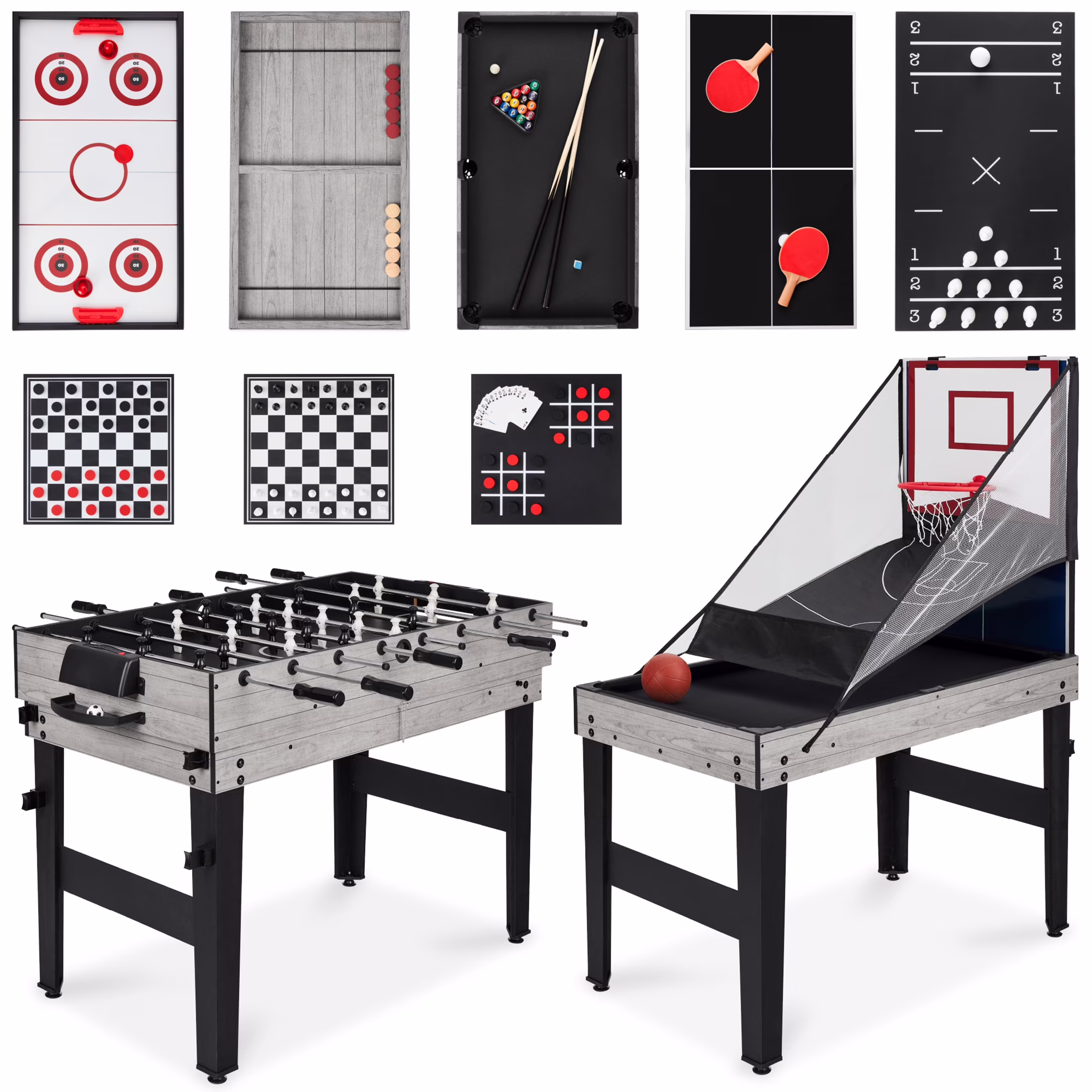 Best Choice Products 13 - in - 1 Combo Game Table Set W/ Ping Pong, Foosball, Basketball, Hockey, Archery - Natural