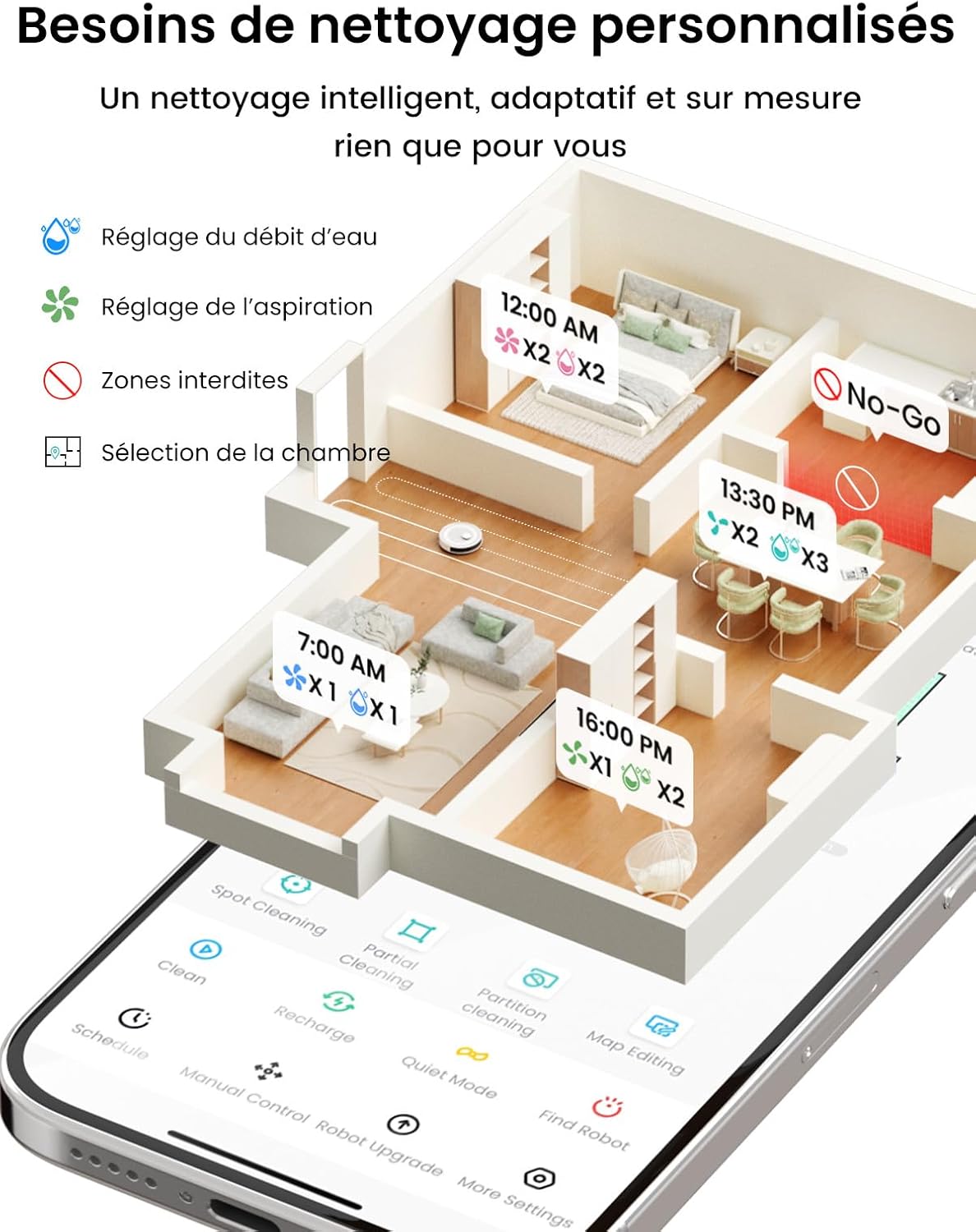 Aspirateur robot laveur M2 Plus station vidange automatique navigation laser 6000Pa évitement obstacles app