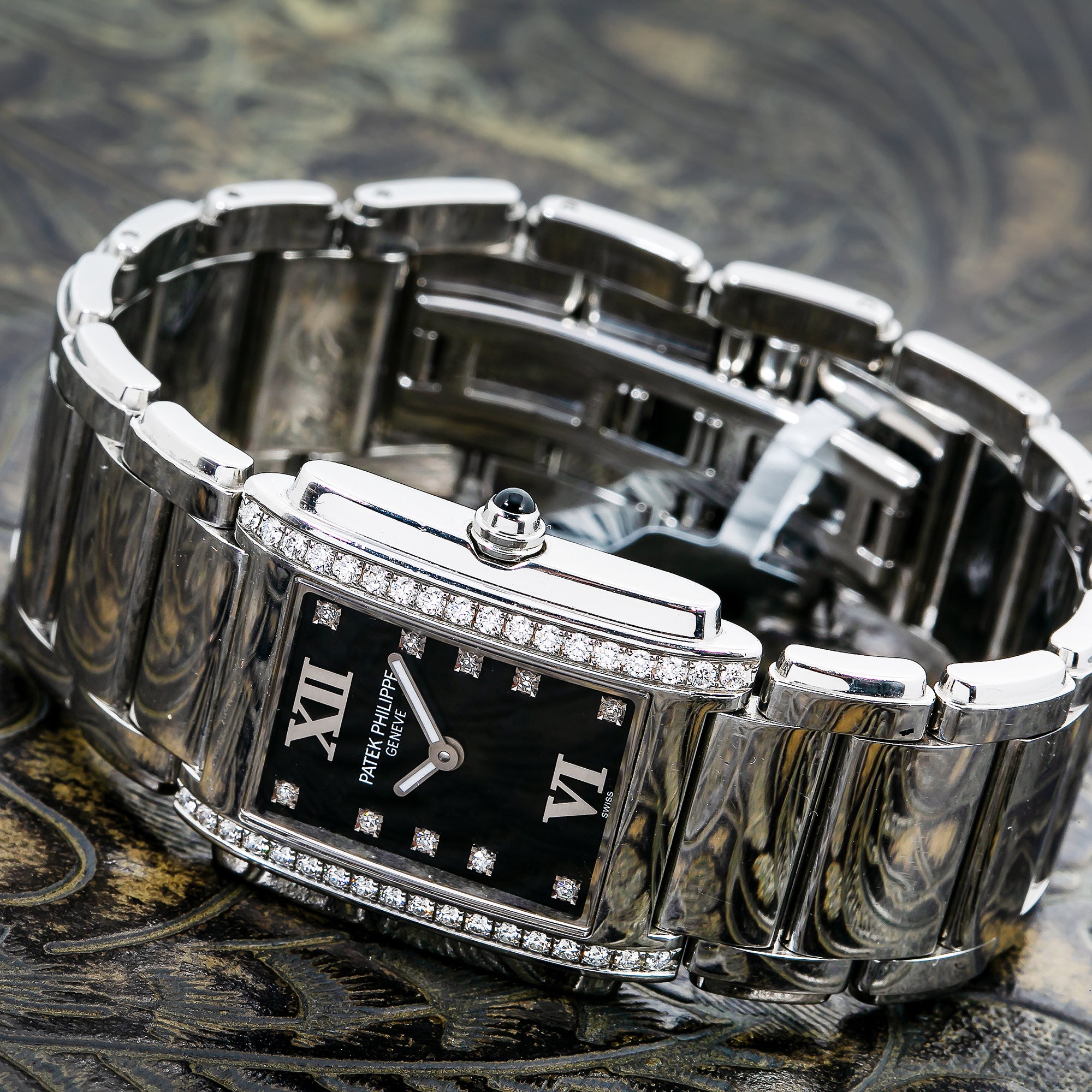Patek Philippe Twenty~4 6917 25MM Black Diamond Dial With Stainless Steel Bracelet