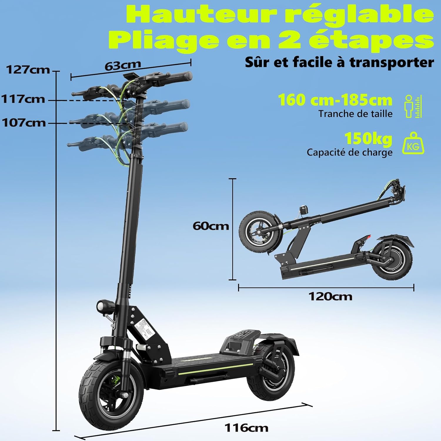 Trottinette électrique adulte tout terrain 800 2000 W batterie 48 V autonomie 50 90 km