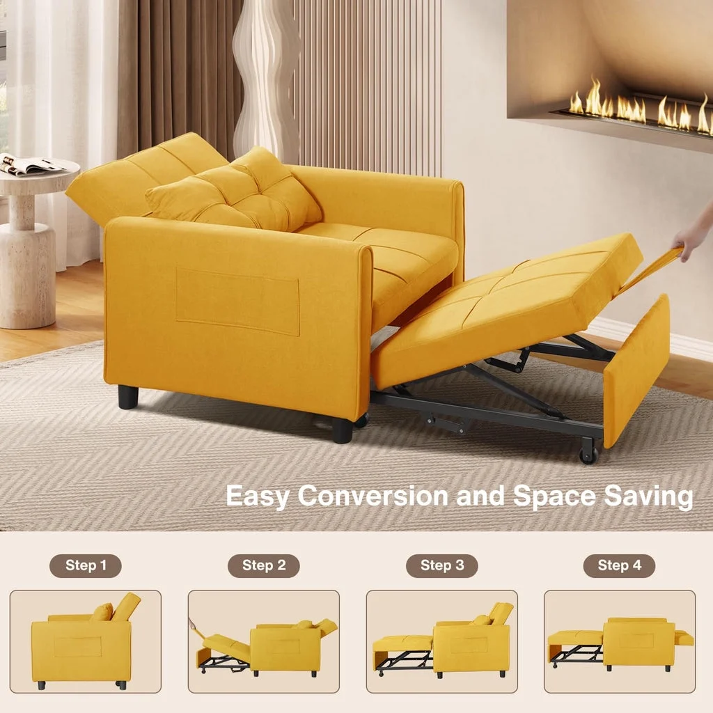 Convertible Sleeper Chair, Aiho 3 - in - 1 Convertible Sofa Bed Recliner Chair with Pull Out Couch - Dark Gray