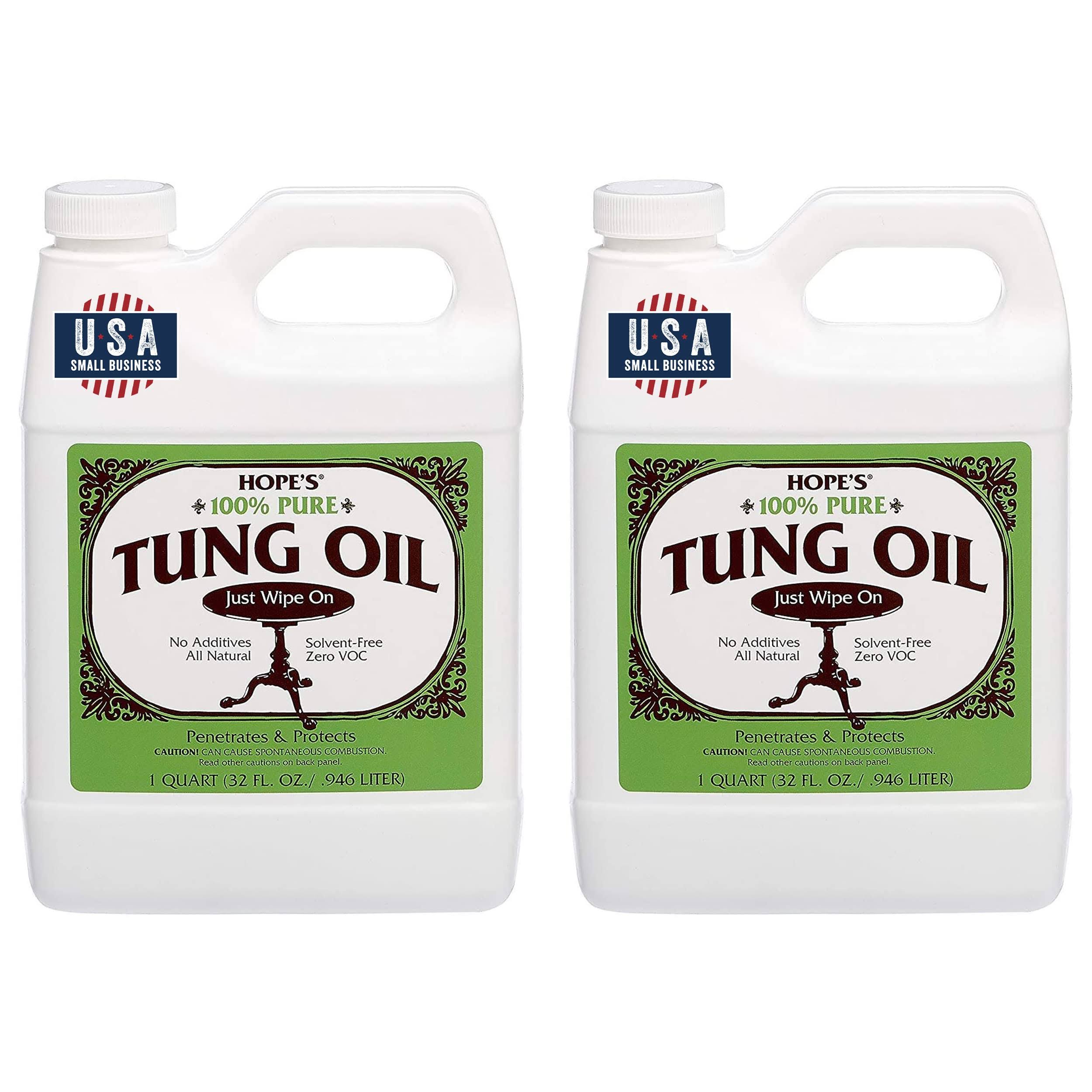 Hope's 100% Pure Tung Oil Wood Finish for Furniture & Floors, All Natural Moisture Resistant Sealer, 32 Ounce Bottle, Two, 32 fl oz