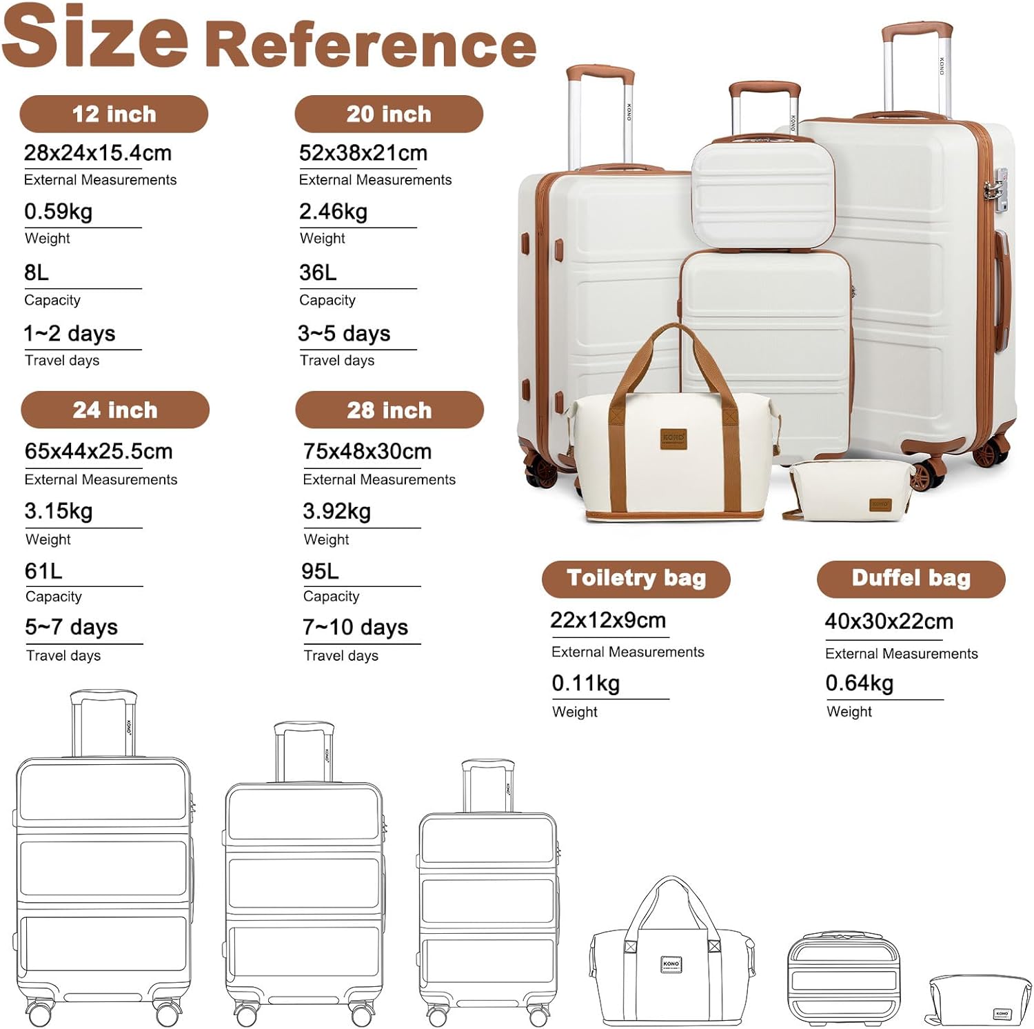 Set 6 valises rigides 55 65 74 cm vanity sac pliable trousse maquillage