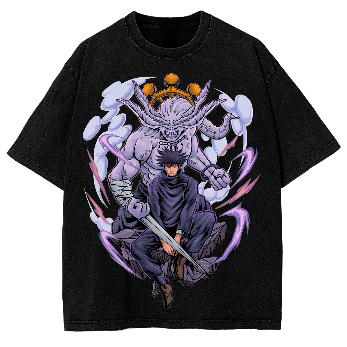 Wash Oversized Graphic Tee Jujutsu Kaisen Megumi Fushiguro Anime Washed T Shirt