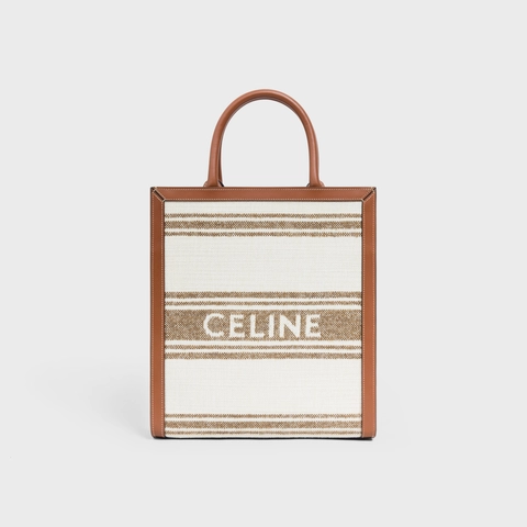 CELINE SMALL VERTICAL CABAS CELINE IN STRIPED TEXTILE WITH CELINE JACQUARD AND CALFSKIN