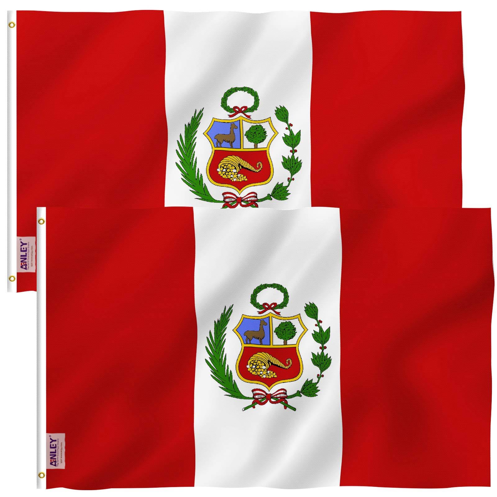 Anley 3x5 Foot Peru Flag - Peruvian National Flags Polyester (2 Pack), Size: 3' x 5'