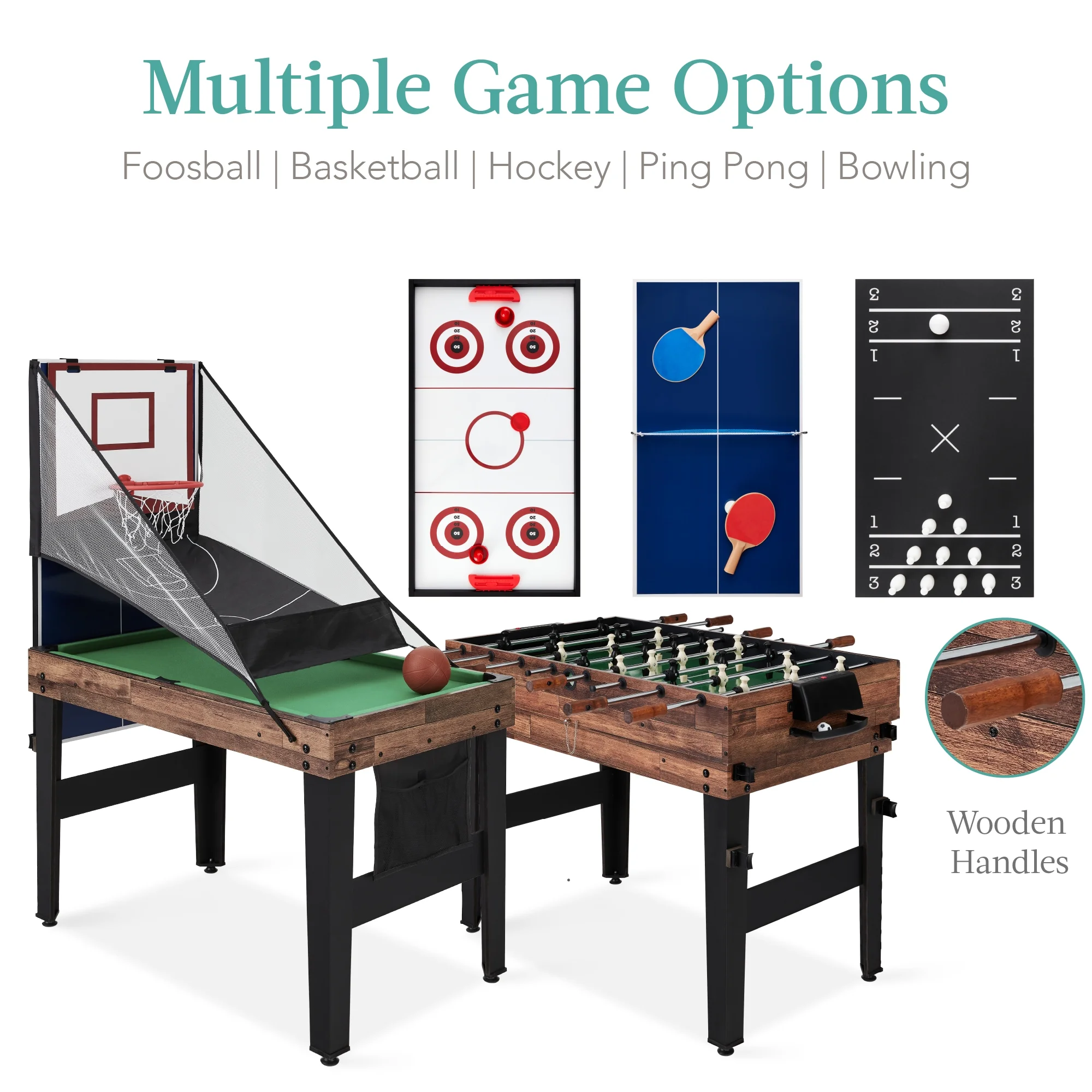 Best Choice Products 13 - in - 1 Combo Game Table Set W/ Ping Pong, Foosball, Basketball, Hockey, Archery - Natural