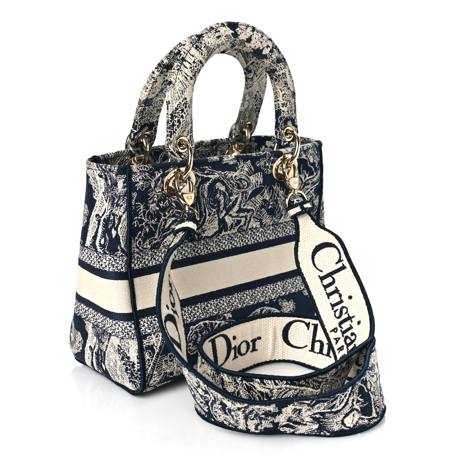 CHRISTIAN DIOR Toile de Jouy Embroidered Medium Lady D-Lite Blue