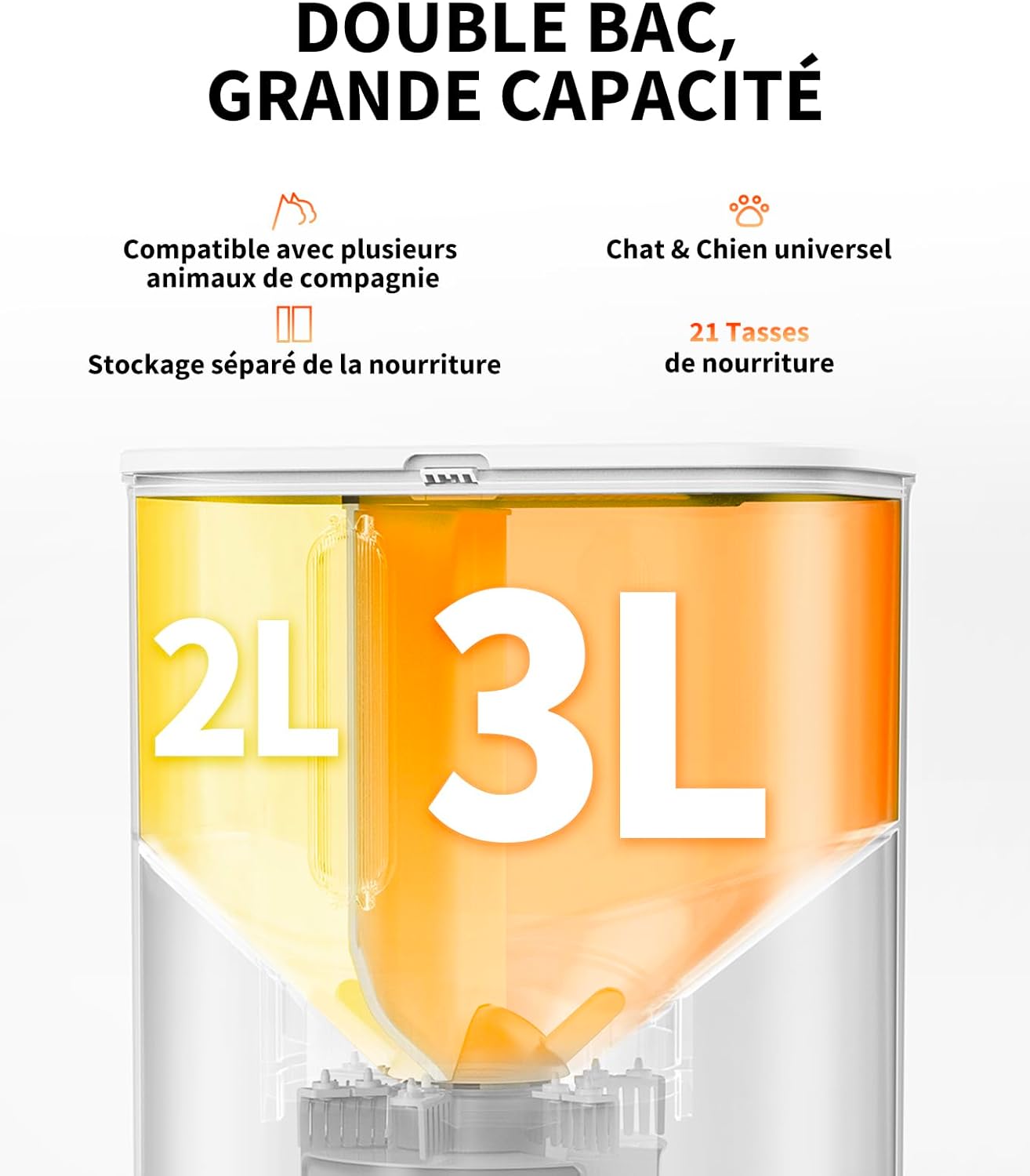 Distributeur croquettes chat caméra 1080P double trémie 5 L contrôle appli