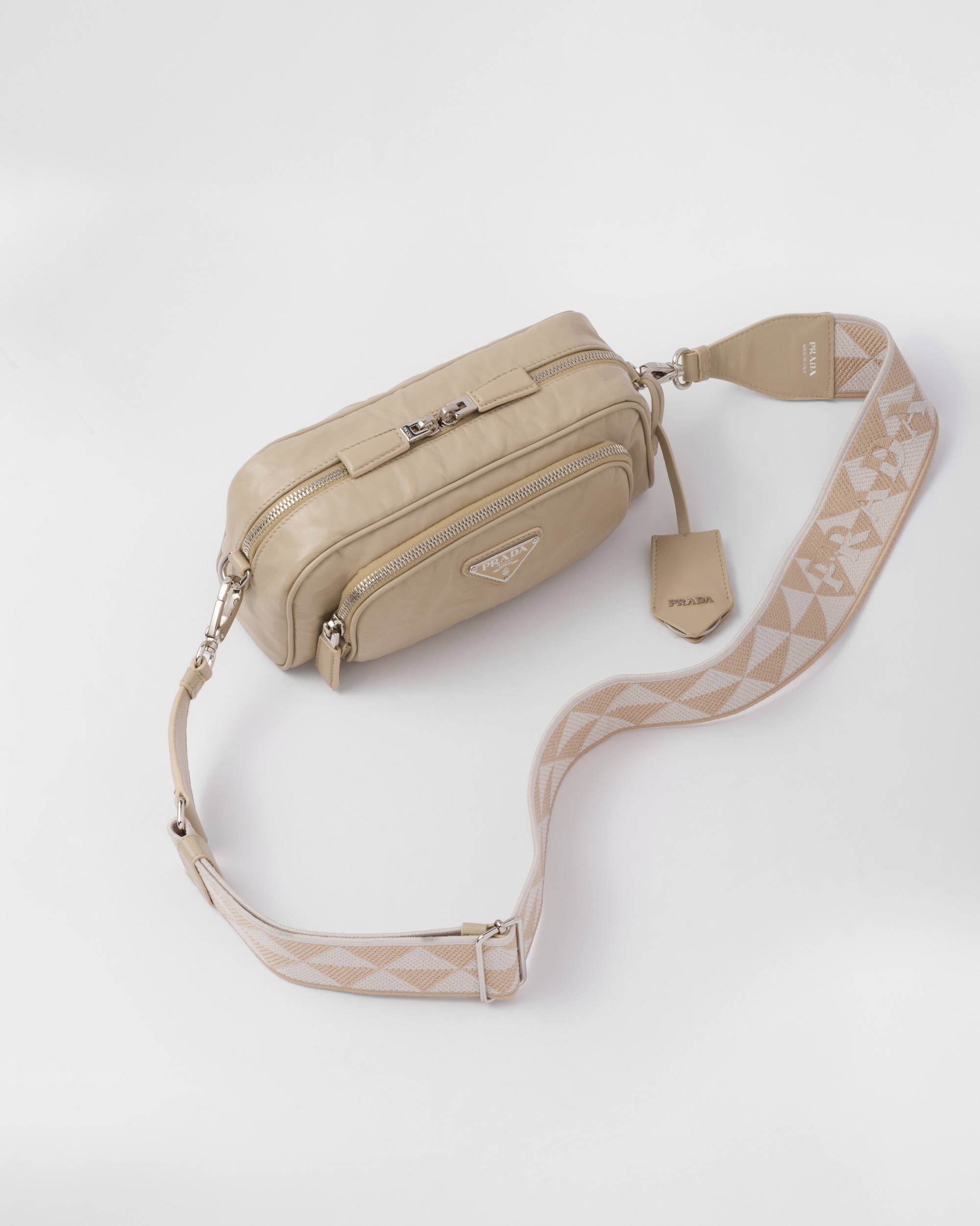 复制Prada Nappa antique leather multi-pocket shoulder bag - Desert Beige