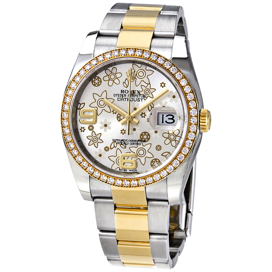 Rolex Oyster Perpetual Datejust 36 Silver Floral Dial Stainless Steel and 18K Yellow Gold Bracelet Automatic Ladies Watch 116243SFAO（Lifetime free warranty+90-days replacement service & Refund!.）