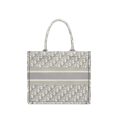 SMALL DIOR BOOK TOTE Gray Dior Oblique Embroidery