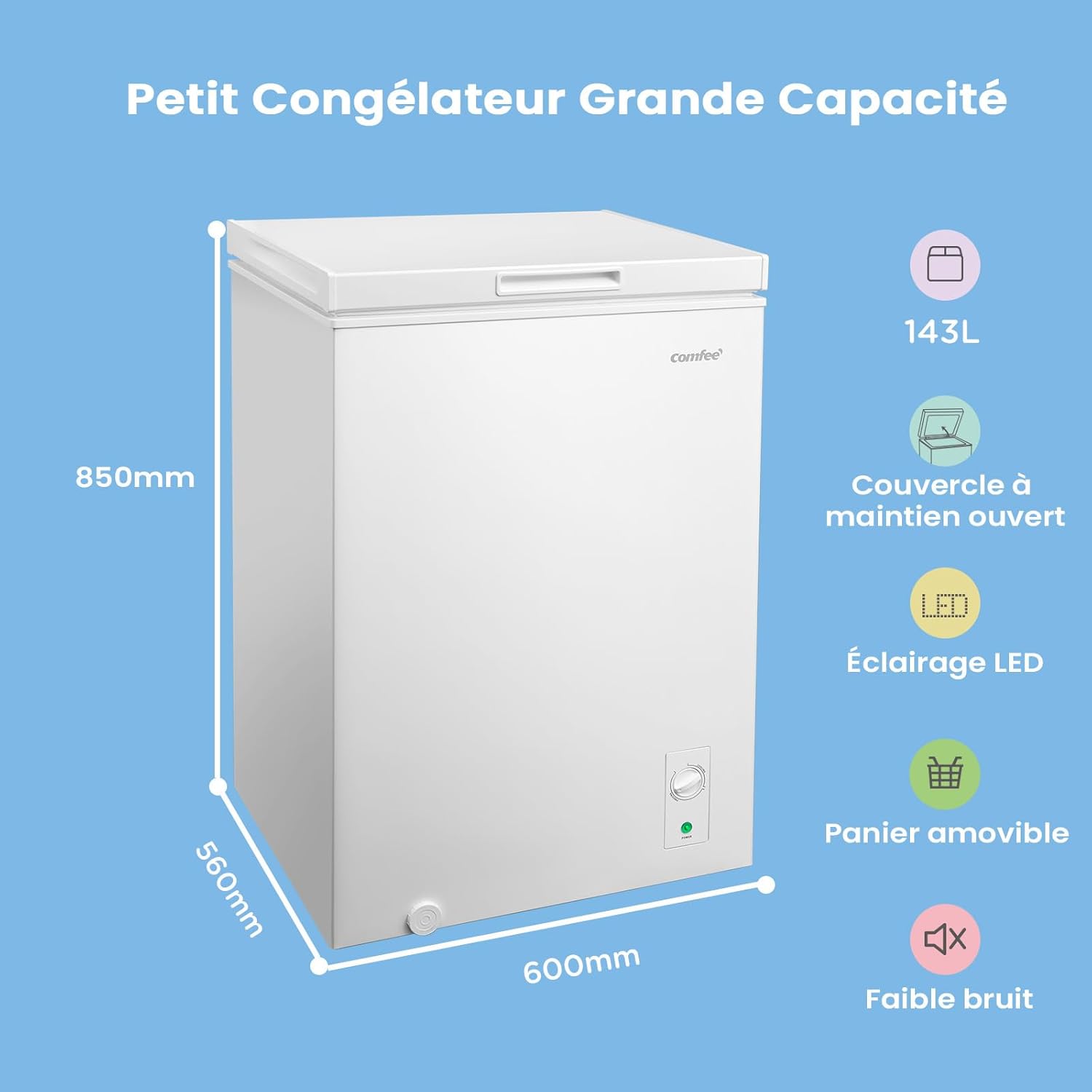 Congélateur coffre RCC146WH2EU 143L convertible compresseur inverter 4 étoiles blanc
