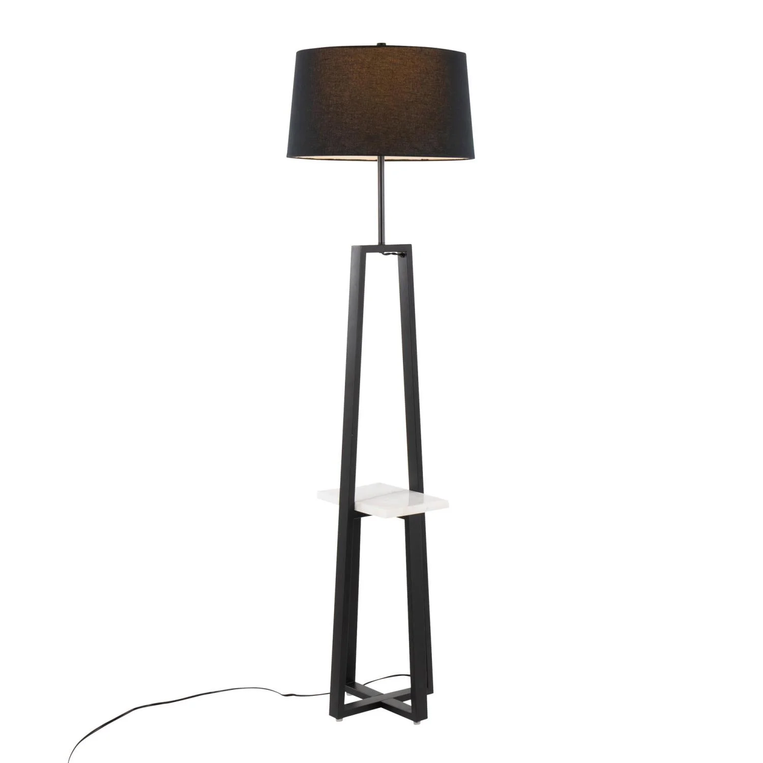 Lumisource White Marble, Black Metal, Black Linen Cosmo Shelf Floor Lamp